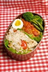 Japanese Lunch box on the table cloth	