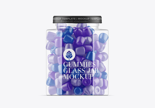 Glass Jar with Gummies Mockup