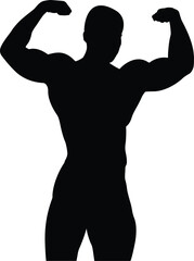 Fototapeta na wymiar athletic bodybuilder pose double biceps black silhouette