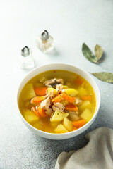 Traditional homemade fish soup with vegetables