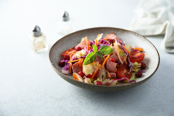 Vegetable salad with homemade pastrami