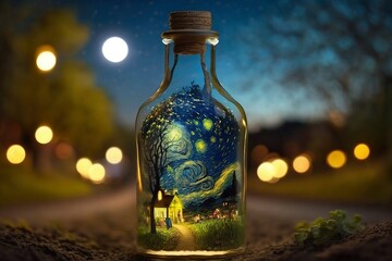 Van Gogh style in a bottle, night