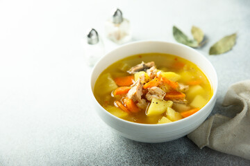 Traditional homemade fish soup with vegetables