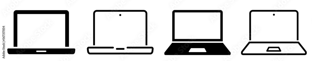 Poster laptop icons set. laptop outline and flat style. collection laptops or notebook computer. flat and l