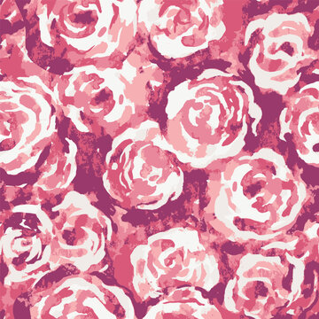 Infinite rose painting textile pattern in vector, seamless flower stamping pattern, botanical watercolor texture, floral painting continue pattern, endless pink rose  repeat textile design