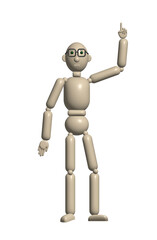 Men Model Character Figurine with glasses, robot, standing  puppet, pointing gesture, 3D rendering of a robotic mannequin , silhouette of a person, 3d stickman figure doll 