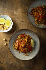 Traditional homemade pad thai noodles
