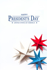 President's day.American handmade stars on white background.President's day background, holiday card. DIY festive flat lay. presidential day zero waste, paper, eco postcard.