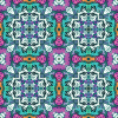 Mediterranean mosaic seamless pattern design, Repeat textile design. 