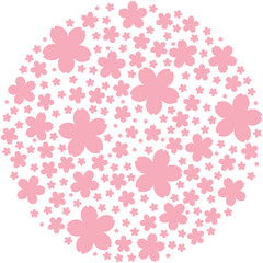 桜シルエットで埋め尽くされた円形フレームのイラスト（ピンク）