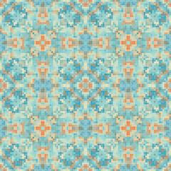 Mediterranean mosaic seamless pattern design, Repeat textile design. 