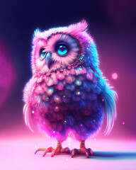 Fototapeta premium Owl with neon lights party in the night created with Generative AI