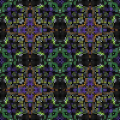 Mediterranean mosaic seamless pattern design, Repeat textile design. 