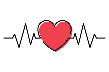 Black Ecg Heartbeat Line Into Filled Colour Heart