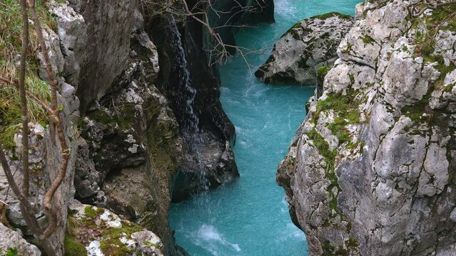 Big Gorges of Emerald Green River Soca in Julian Alps Slovenia
