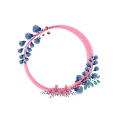 Elegant pink circular frame with watercolor painted flowers to include texts, messages and beautiful phrases