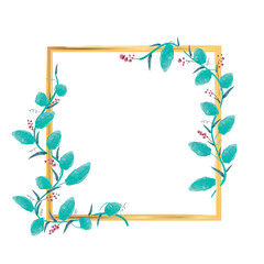 Elegant square golden frame with watercolor painted flowers to include texts, messages and beautiful phrases
