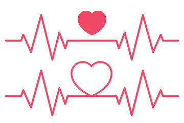 Two Heartbeat Ecg Line Heart Outlines