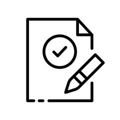 File with checkmark line icon. Tick, cross, successful, success, done, checked, approved, verified. Data set concept. Vector line icon on white background