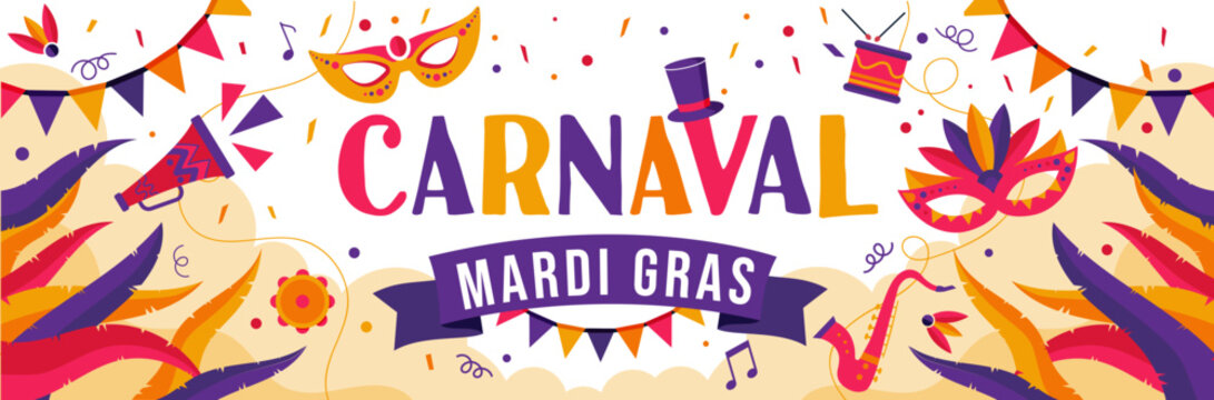 Carnaval - Bannière colorée et festive pour la célébration de Mardi Gras