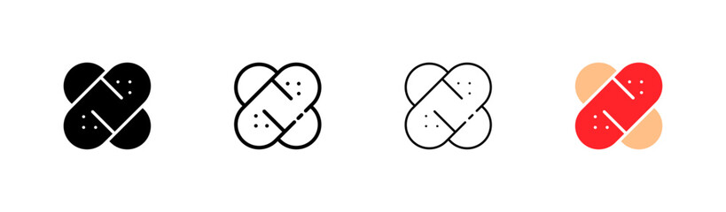 Plaster line icon. First aid kit, briefcase, fracture, doctor, pharmacy, dressing, ambulance, dropper, injection, plaster, heart. Health care concept. Vector icon in line, black and colorful style