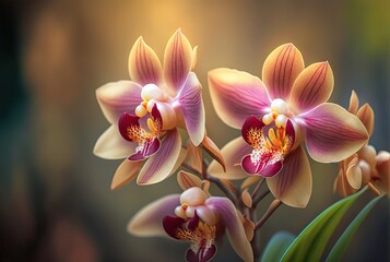 Naklejka na ściany i meble close up orchid flowers branch, Generative Ai