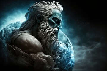An Artistic Tribute to the King of Gods Zeus, Ruler of Mount Olympus with a Planet in background Generative AI