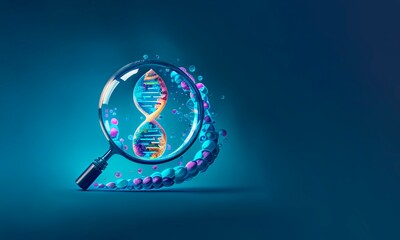 DNA under magnifying glass. Medical illustration of the DNA or human genes. Genetic science future biology concept.