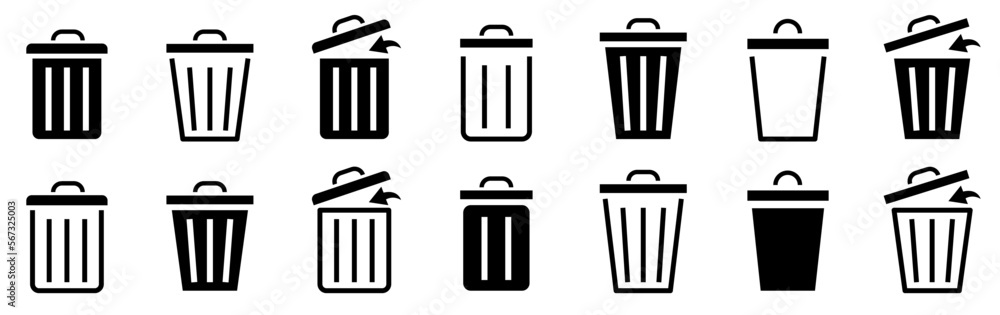 Poster set of trash cans icons. trash bin. bin icon. trash can open icon. trash can sign. office trash icon