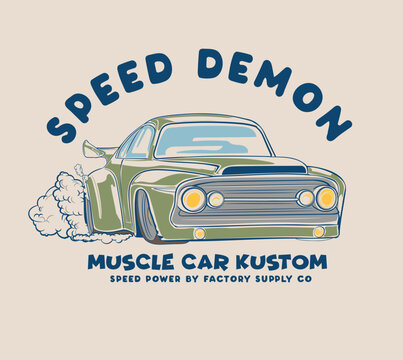 hot rod custom american race car illustration for t shirt print