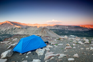 A tent is pitched high over the Uinta Wilderness in Utah.