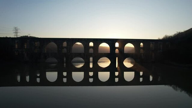 Maglova Aqueduct (Turkish: Maglova Kemeri) in Kemerburgaz City Forest. Istanbul, Turkey. Aqueduct built by Mimar Sinan.