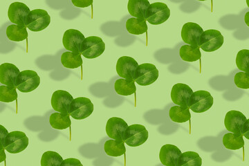 Clover leaf pattern on a green background. Abstract background for St. Patrick's Day