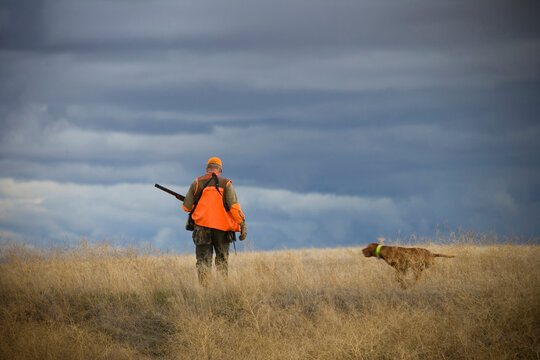 A pheasant hunter with his dog in Washington state.
