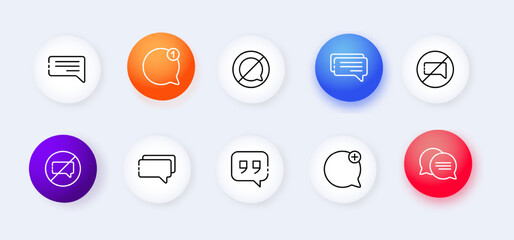 Speech bubble set icon. Correspondence, crossed, mute, message, notification, silence, information, mail, new, support, chat. Neomorphism style. Vector line icon for Advertising