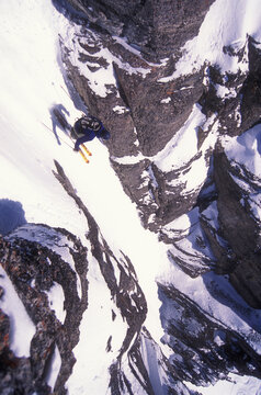 Man committing to another Jackson Hole backcountry chute