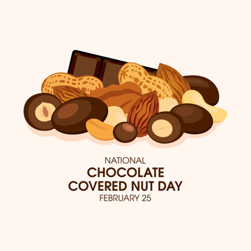 National Chocolate Covered Nut Day vector. Pile of mixed nuts in chocolate icon. Group of chocolate covered nuts vector illustration. February 25 every year. Important day
