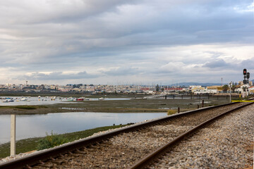 Fototapeta na wymiar Train track near the city of Faro