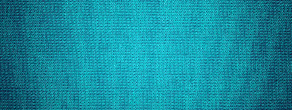 Dark blue background from textile material with wicker pattern, and vignette. Turquoise fabric with texture.