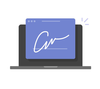 recommend clip art: Signature digital electronic on laptop web service screen icon vector, online contract deal signing symbol flat graphics design illustrated, internet autograph clipart image