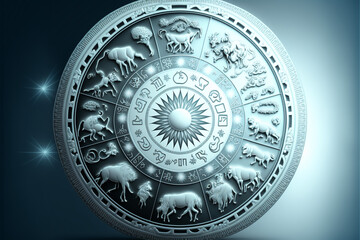 Fototapeta premium 3D Horoscope shining silver plate 