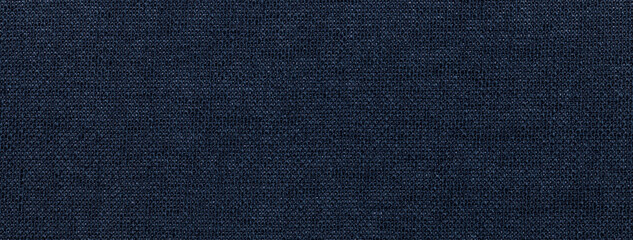 Fototapeta Texture of navy blue color background from textile material with wicker pattern, macro. Vintage fabric cloth, obraz