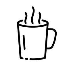 Mug with hot drink and steam line icon. Tea, coffee, cafe, break, time, have a rest, black, brew, tasty, coffee house, caffeine, breakfast. Vector line icon on white background