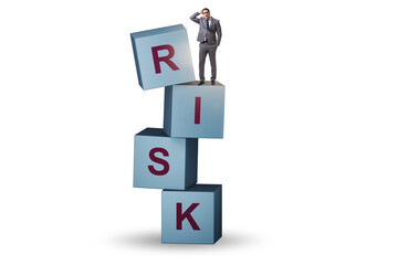 Risk management concept with businessman on cubes