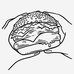 Hand drawn burger vector doodle. Hamburger sketch illustration for print, web and infographics.