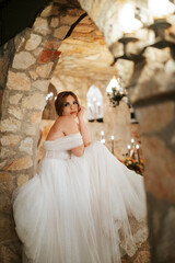 Moody beautiful bride posing in the castle