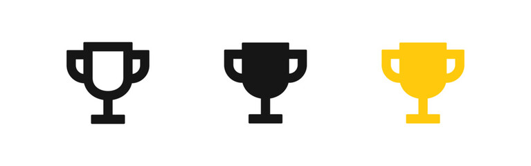 Champion cup icon. Trophy symbol. Winner signs. Award symbols. Prize icons. Black and yellow color. Vector sign.