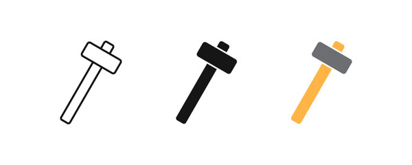 Hammer icon. Big sledge symbol. Metal sledgehammer signs. Work tool symbols. Law icons. Black and yellow color. Vector sign.