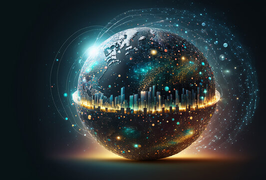 Virtual Global Internet connection metaverse,  digital link tech, big data concept. Generative AI.