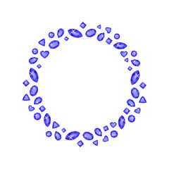 round frame of blue gemstones, and sapphires.Vector.Invitation, logo, print.